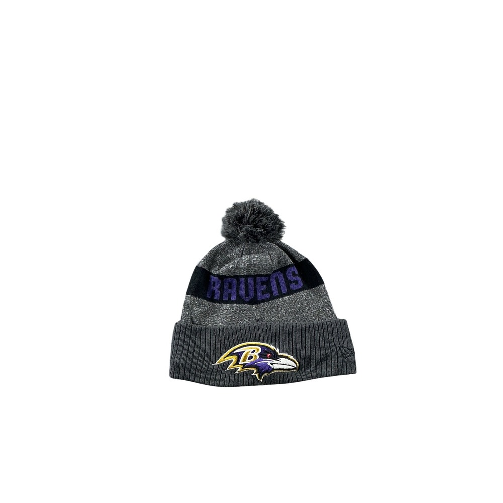 New Era Baltimore Ravens NFL Cuffed Pom Beanie Hat Gray Purple One Size